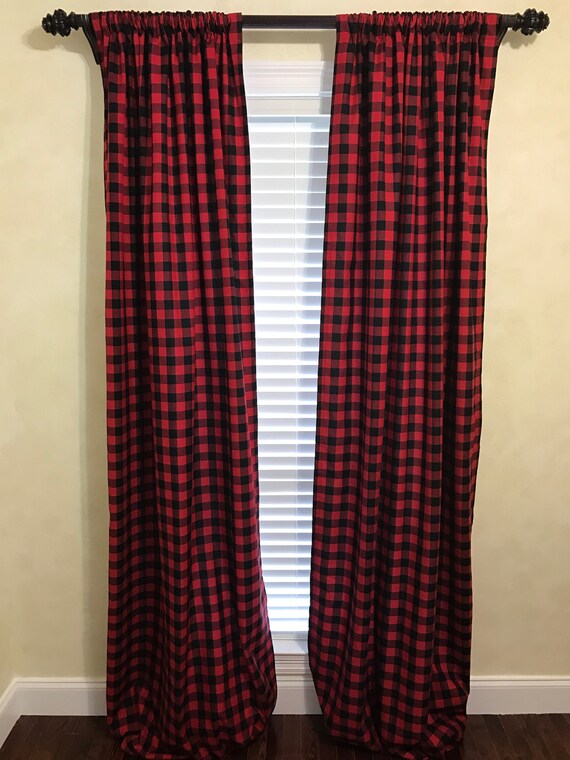 Red And Black Plaid Curtain Panels Red And Black Buffalo Etsy
