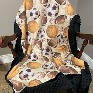 Vintage Sports Blanket, Baby Boy Sports Blanket, Personalized Blanket, Football, Baseball, Basketball, Soccer