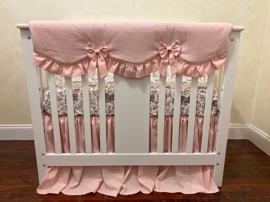 Baby Girl MINI CRIB Bedding Blush Pink Linen Girl Mini Crib Etsy