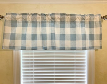 Buffalo Plaid Valance,  Buffalo Check Nursery Window Treatment, Blue, Khaki Taupe, Gray, French Gray Plaid Curtains