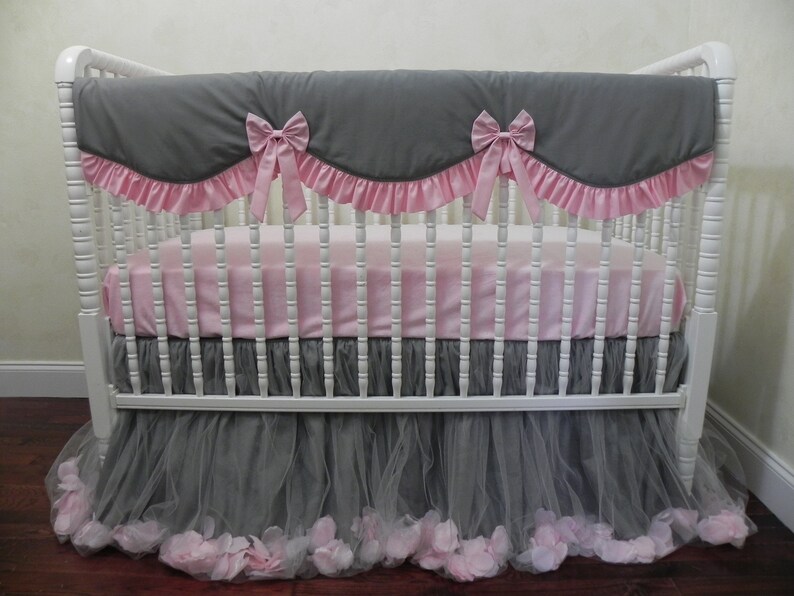 Baby Girl Crib Bedding Set Giselle Gray And Pink Ballerina Etsy
