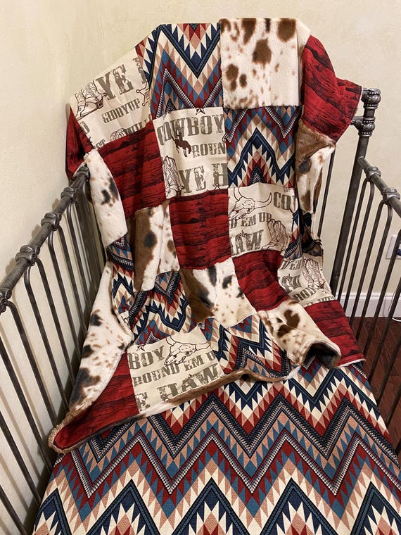 Cowboy Crib Bedding, Western Baby Bedding, Toddler Bedding, Fitted Sheet, Blanket