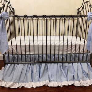 Blue and White Baby Crib Bedding, Crib Sheet, Ruffled Crib Skirt, Personalized Baby Blanket, Neutral Nursery Bedding