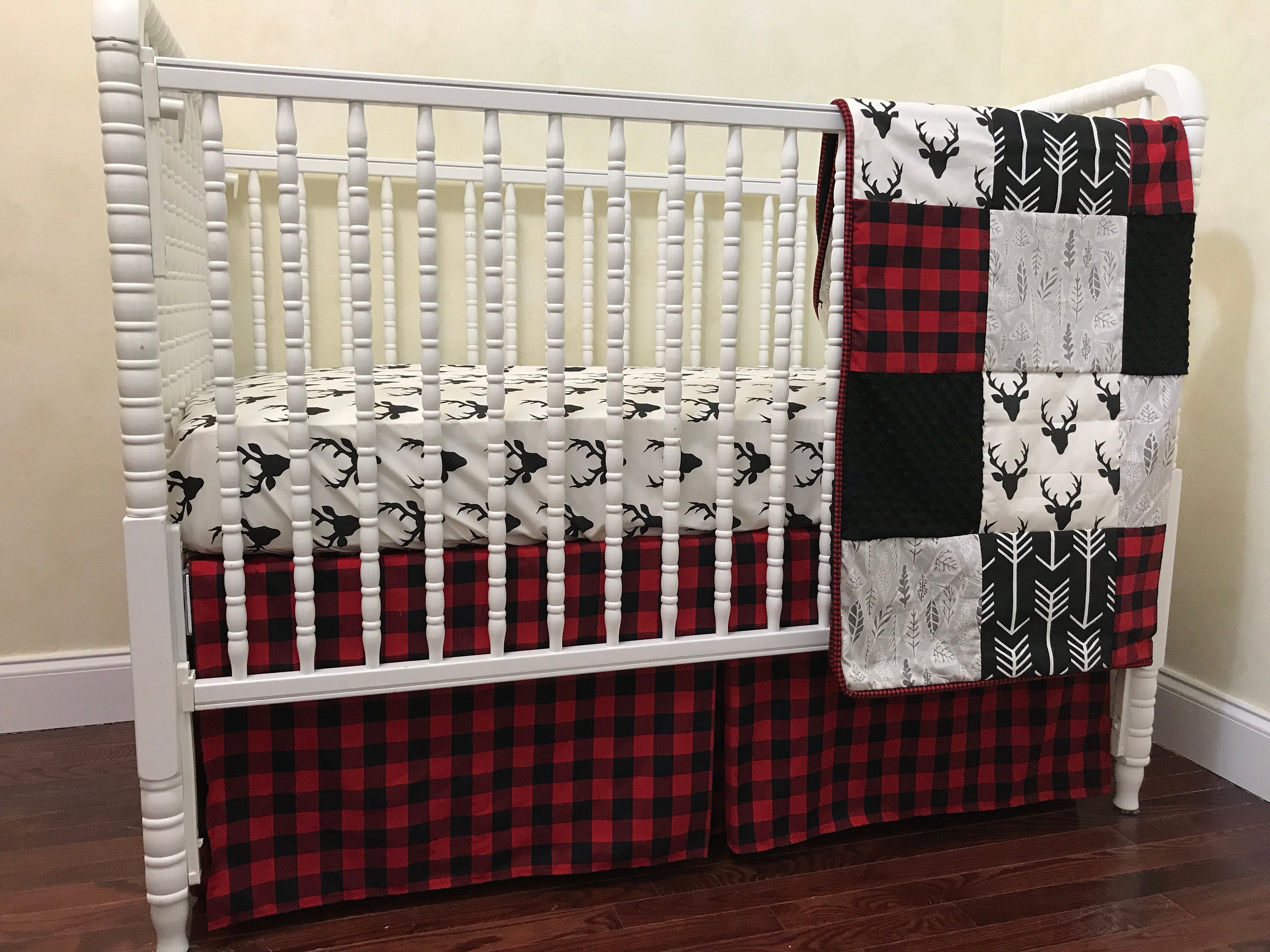 Red Buffalo Plaid Crib Bedding Deer Baby Bedding Woodland Etsy