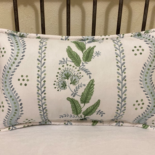 Stripes and Vines, Floral Bouquet Nursery Accent Pillow, Blue, Green, Pink Nursery Pillow