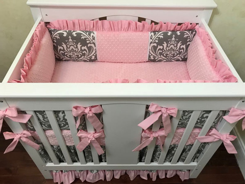 Baby Girl MINI CRIB Bedding Pink and Gray Mini Crib Bedding Etsy
