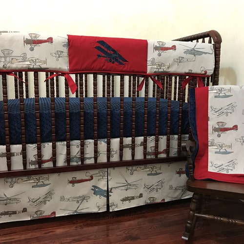 Airplane Crib Bedding Set Baby Boy Airplane Bedding Vintage Etsy