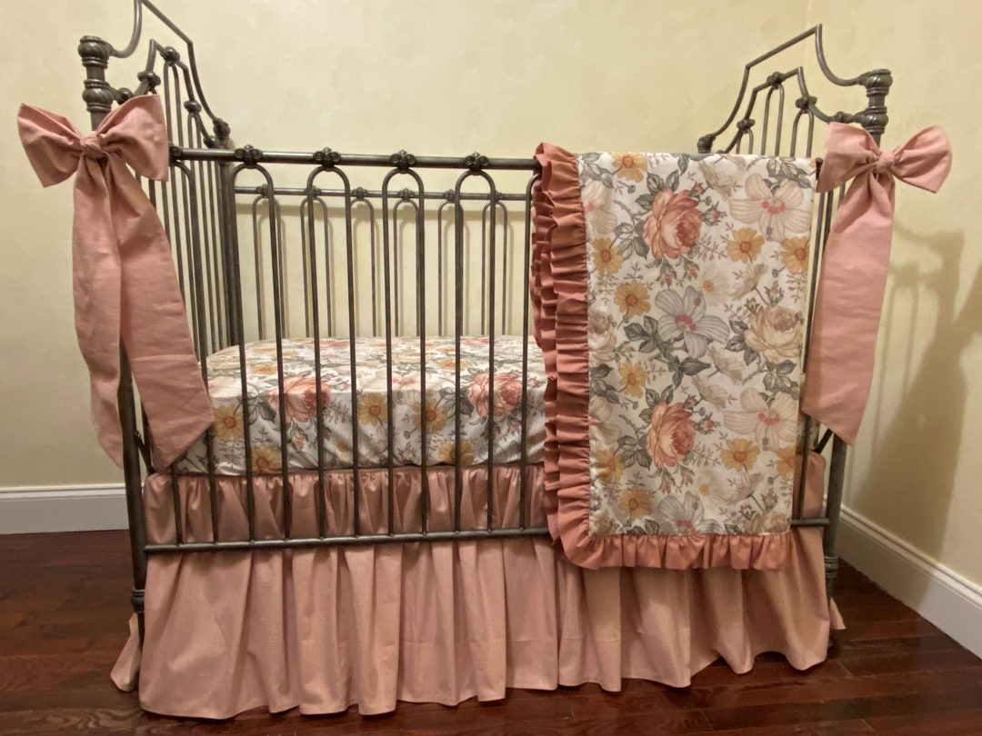 Baby Girl Vintage Floral Crib Bedding, Girl Baby Bedding, Vintage Rose