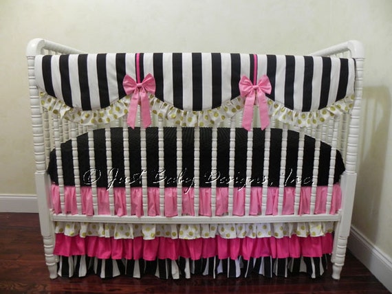 black and pink baby bedding