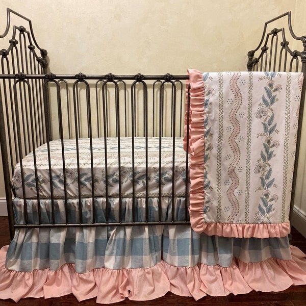 French Blue Floral Crib Bedding Set