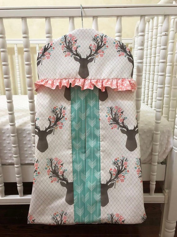 Floral Deer Diaper Stacker With Mint And Coral Etsy