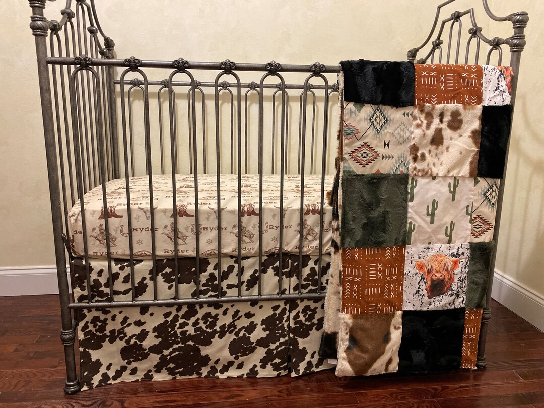 Baby Boy Western Crib Bedding, Cow Hide, Highland Cow Baby Bedding