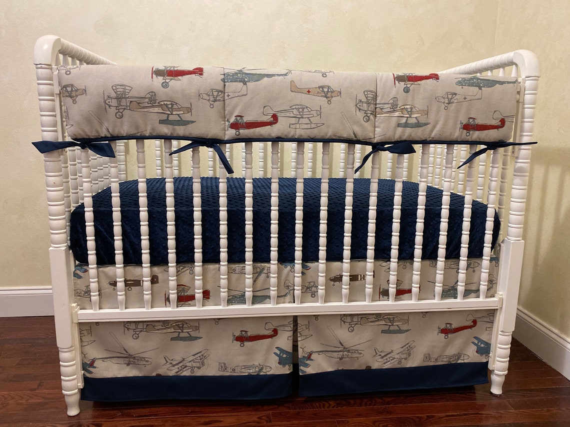 Airplane Crib Bedding Set Baby Boy Airplane Bedding Vintage Etsy