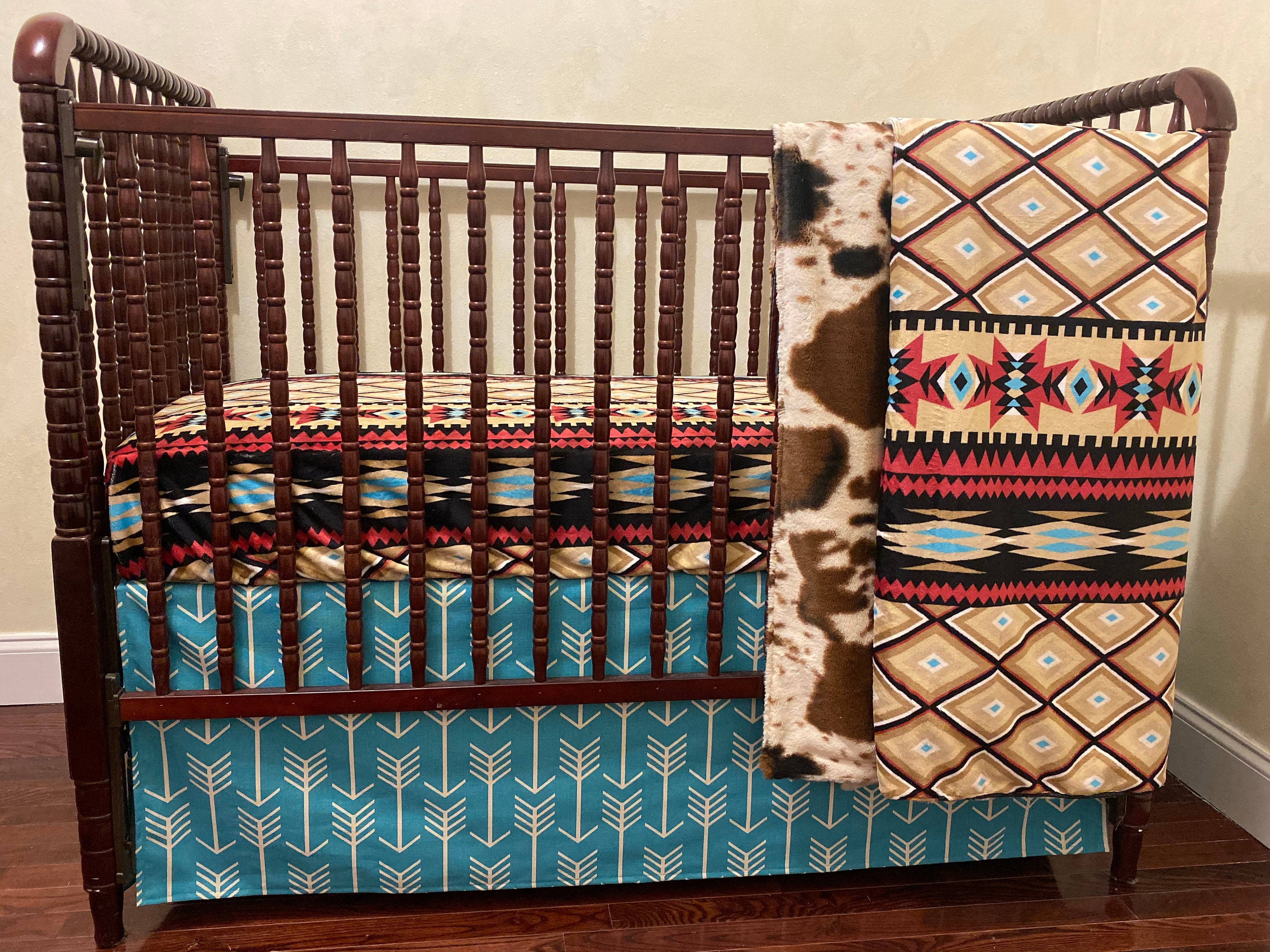 Cowhide Baby Bedding Aztec Crib Bedding Southwestern Baby Etsy