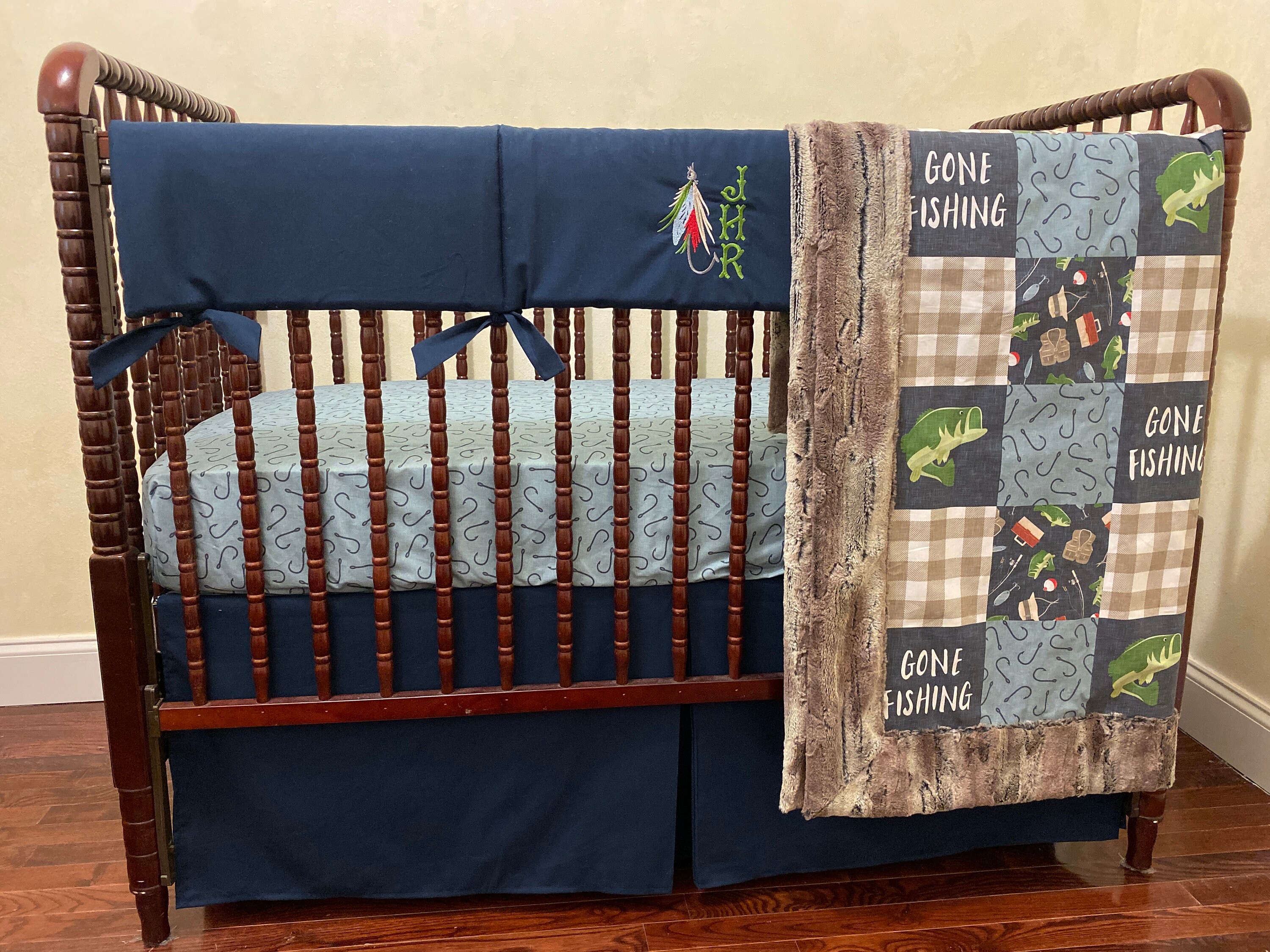 Gone Fishing Crib Bedding Navy Fishing Baby Bedding Crib Etsy