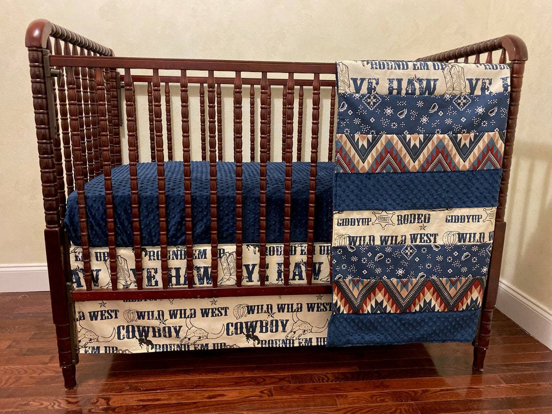 Cowboy Baby Bedding, Western Crib Bedding, Boy Baby Bedding Set, Navy