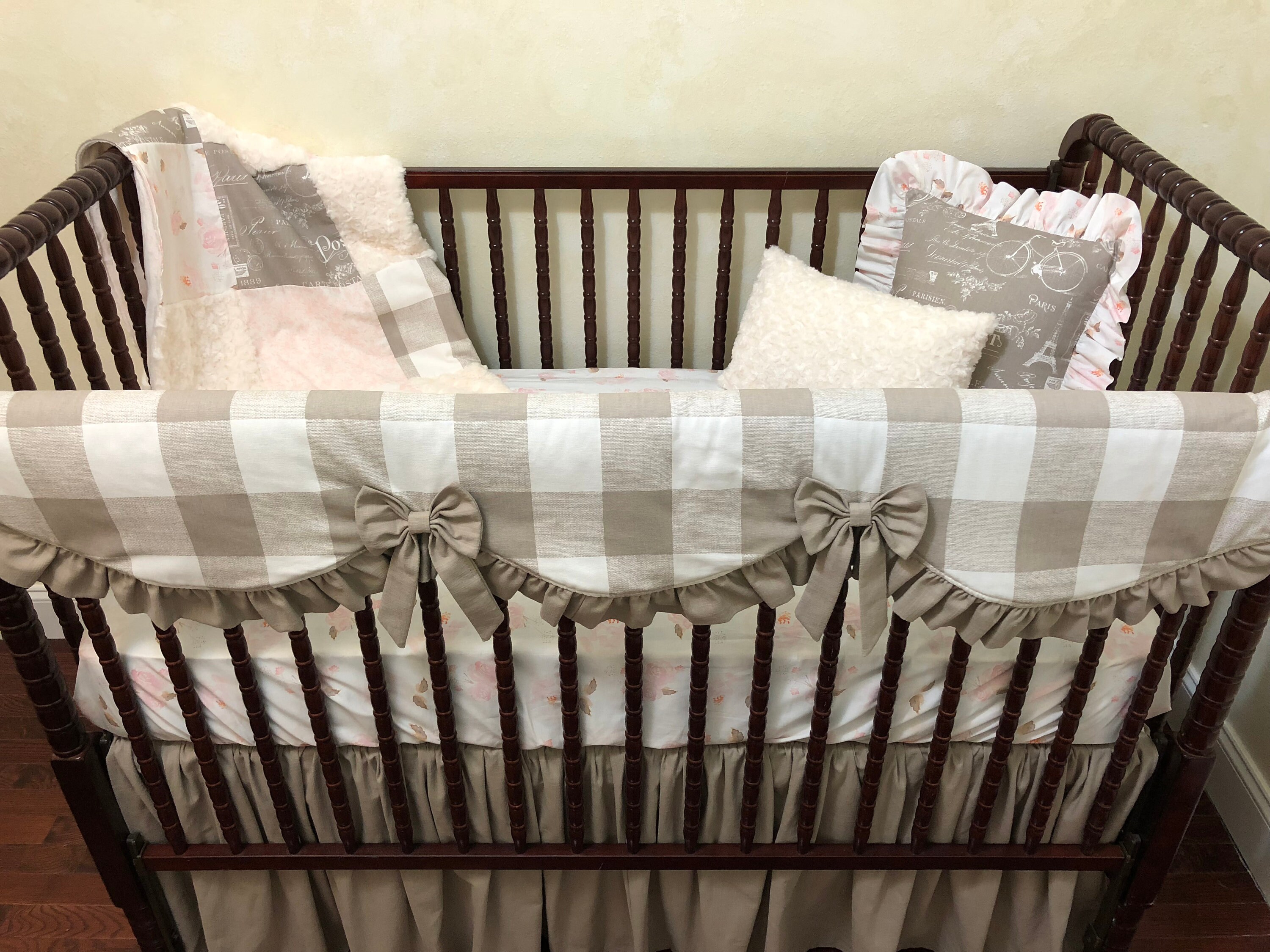 Baby Girl Plaid Crib Bedding Blush Pink Taupe Baby Girl Crib Etsy