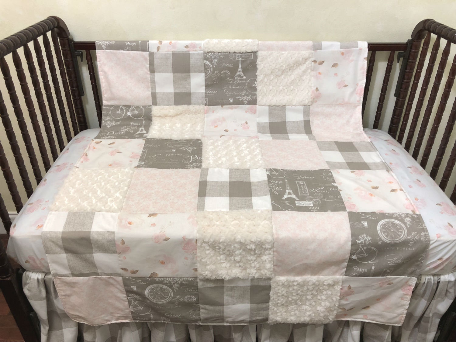 Baby Girl Plaid Crib Bedding Blush Pink Taupe Baby Girl Crib Etsy