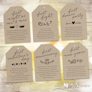 Marriage Milestone Wine Basket Tags — Set of 6 — Bridal Shower Gift / Wedding — Firsts Poems — Illustrations — 3.5"x5" — INSTANT DOWNLOAD!