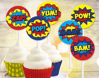 Superhero Cupcake Toppers — Printable Superhero Party Toppers — Superhero Birthday Decorations — 2 inch Circle Labels — INSTANT DOWNLOAD