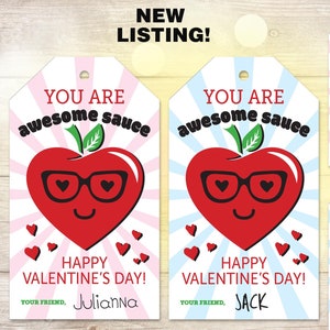 Instant Download Applesauce Valentine Card, Kids Classroom Valentine, DIY Valentine&#39;s Day Gift Tag, Applesauce Valentine Tag, Awesome sauce
