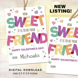 Instant Download How Sweet It Is Friend valentijnscadeautag, kinderen klas Valentijn, DIY Valentijnsdag afdrukbare tag, valentijnssnoeptag
