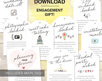 Wedding Planning Milestone Wine Tags – Wine Engagement Gift – Digital Download – Wedding Countdown – Colored Illustrations