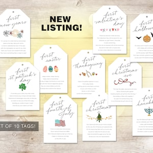 Holiday Marriage Milestone Wine Tags — Set of 10, Colored Illustrations, Bridal Shower/Wedding Gift, First Poems, 3.5&quot;x5&quot;, INSTANT DOWNLOAD