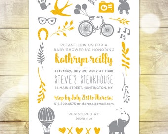 Whimsical Baby Shower Invitation — Gender Neutral Shower Invitation — Modern Baby Shower Invitation — Illustrations — 5"x7" — Printable File