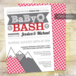 BBQ Baby Shower Invitation — Baby-Q Invitation — Rustic Baby Shower Invitation — Co-ed Baby Shower — Gingham Check — 5"x7" — Printable File