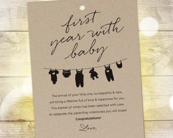 Mommy Milestone Wine Basket Main Tag — New Mom Wine Card — Baby Shower Gift — Baby Milestones — Clothesline — 4.5"x6" — INSTANT DOWNLOAD