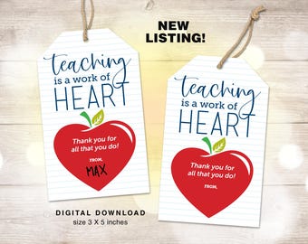 Instant Download Teacher Appreciation Gift Tag, Thank You Teacher Printable Gift Tag, Teaching is a Work of Heart, Appreciation Week Gift