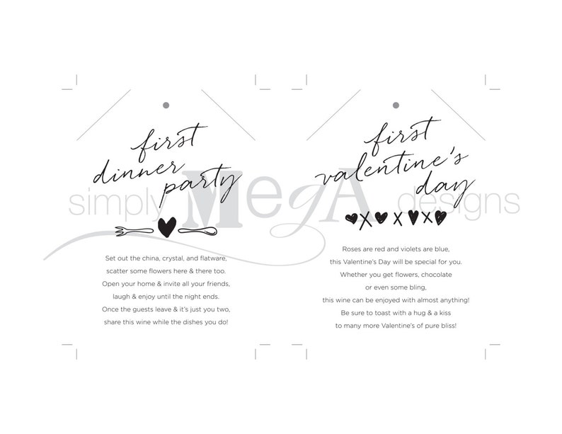 Marriage Milestone Wine Basket Tags Set of 12 Bridal Shower Gift / Wedding Firsts Poems Illustrations 3.5x5 INSTANT DOWNLOAD image 5