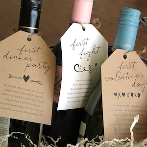 Marriage Milestone Wine Basket Tags Set of 12 Bridal Shower Gift / Wedding Firsts Poems Illustrations 3.5x5 INSTANT DOWNLOAD image 3