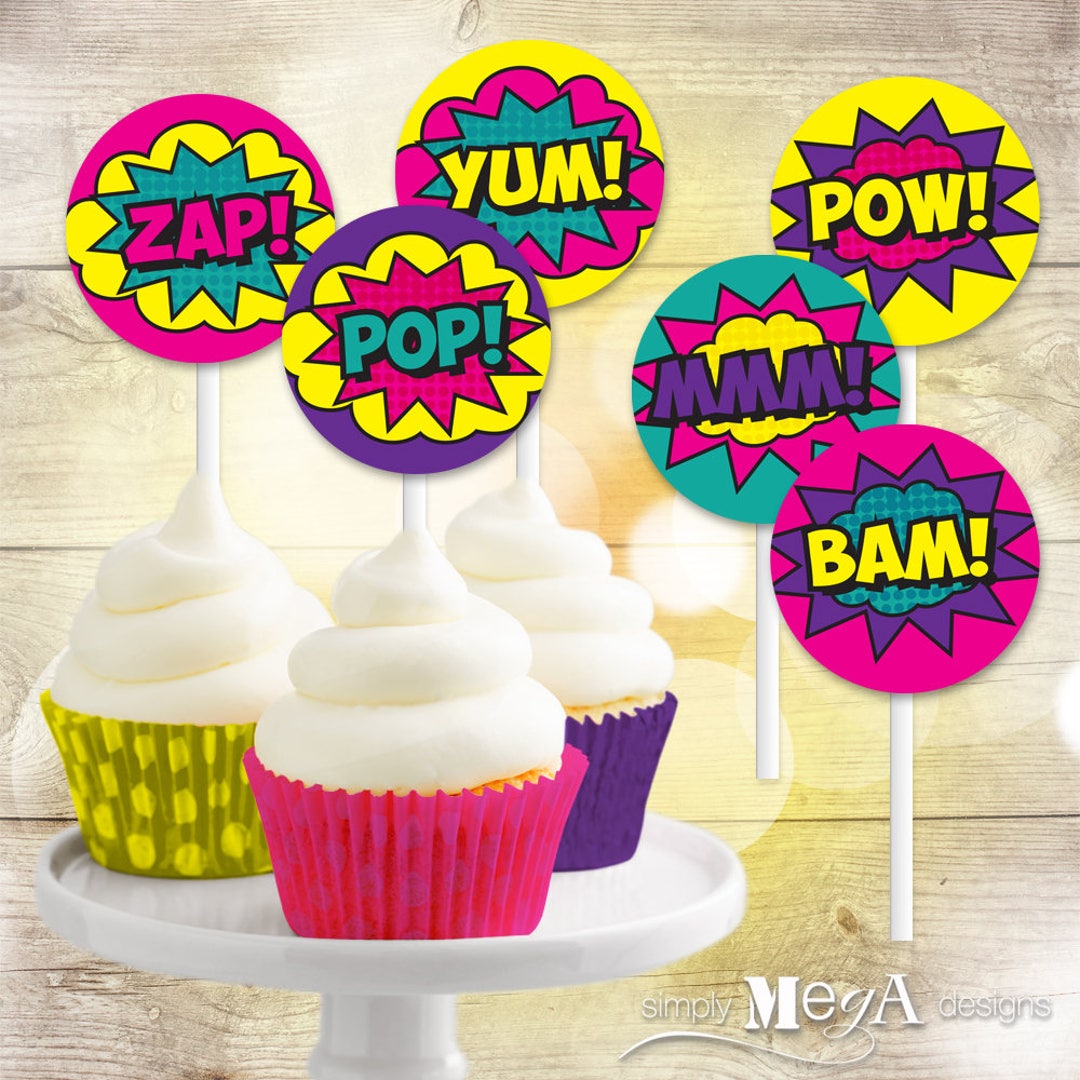 Girl Superhero Cupcake Toppers Printable Superhero Party Toppers
