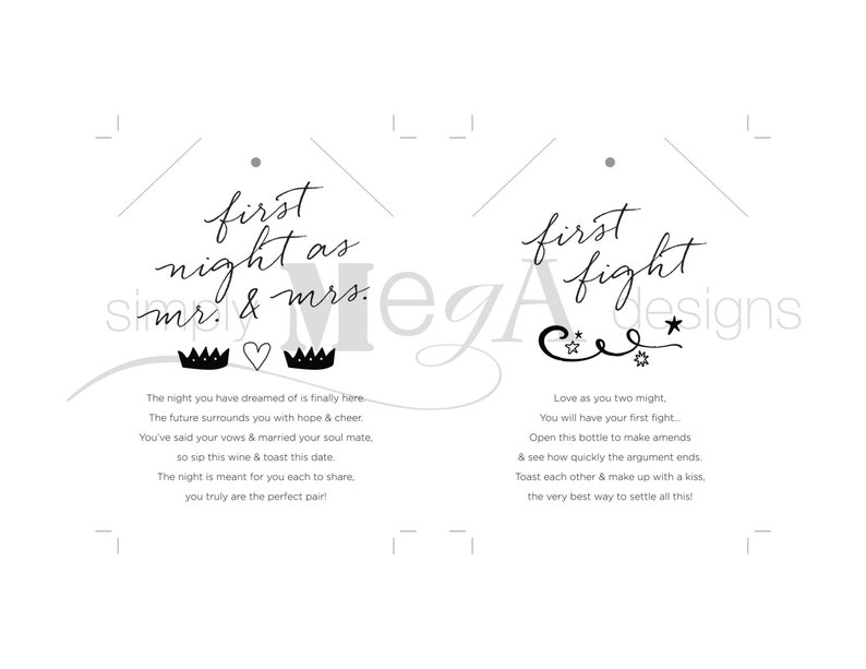 Marriage Milestone Wine Basket Tags Set of 12 Bridal Shower Gift / Wedding Firsts Poems Illustrations 3.5x5 INSTANT DOWNLOAD image 4