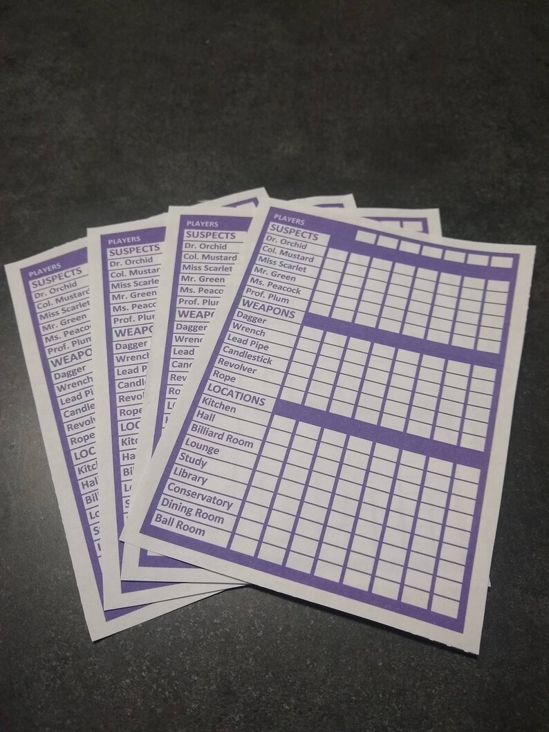 Clue - Replacement Evidence Sheets - Purple - Etsy