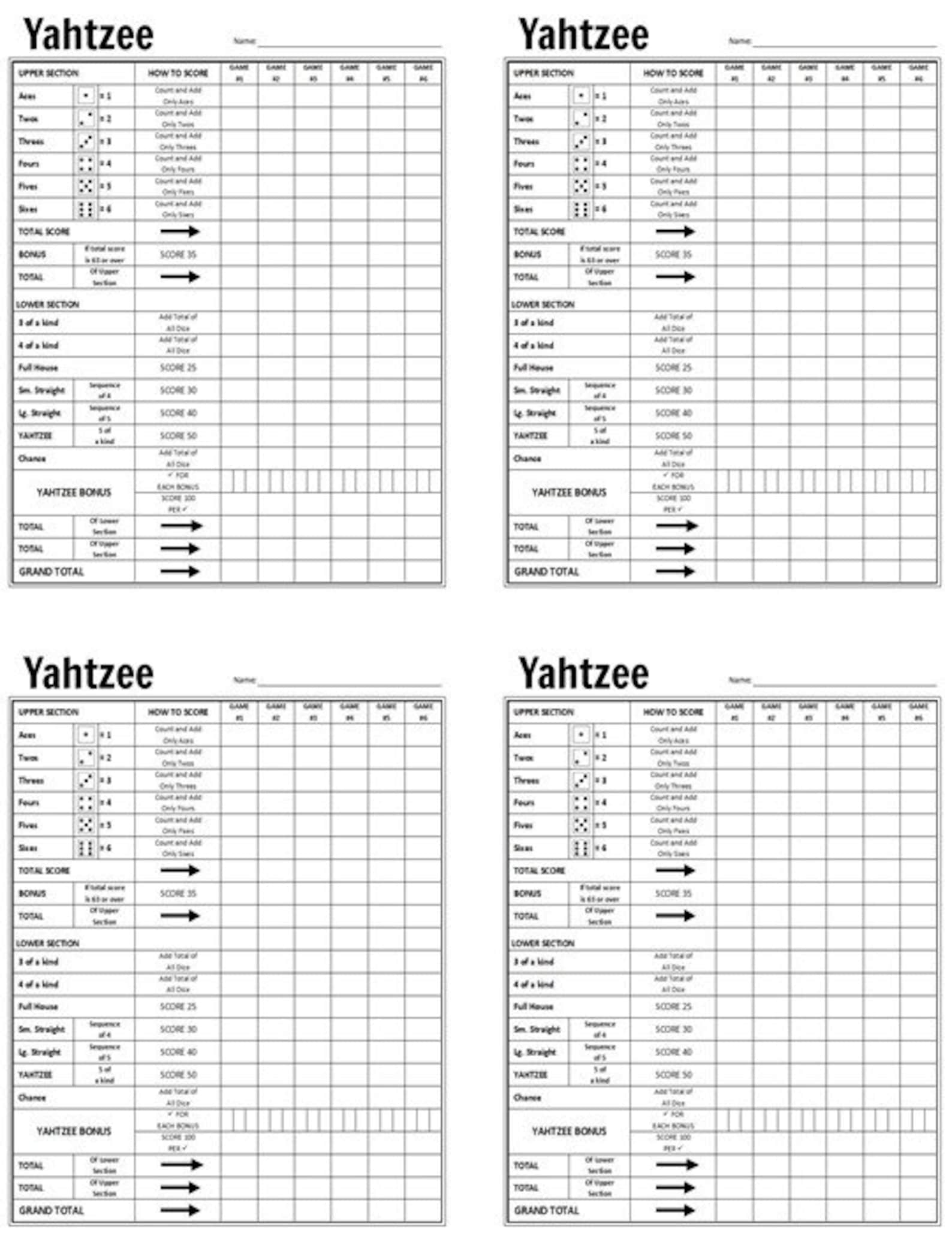Yahtzee Replacement Score Sheets Board Game Printable Digital Download Yahtzee Replacement Score Sheets Board Game Printable Digital Download