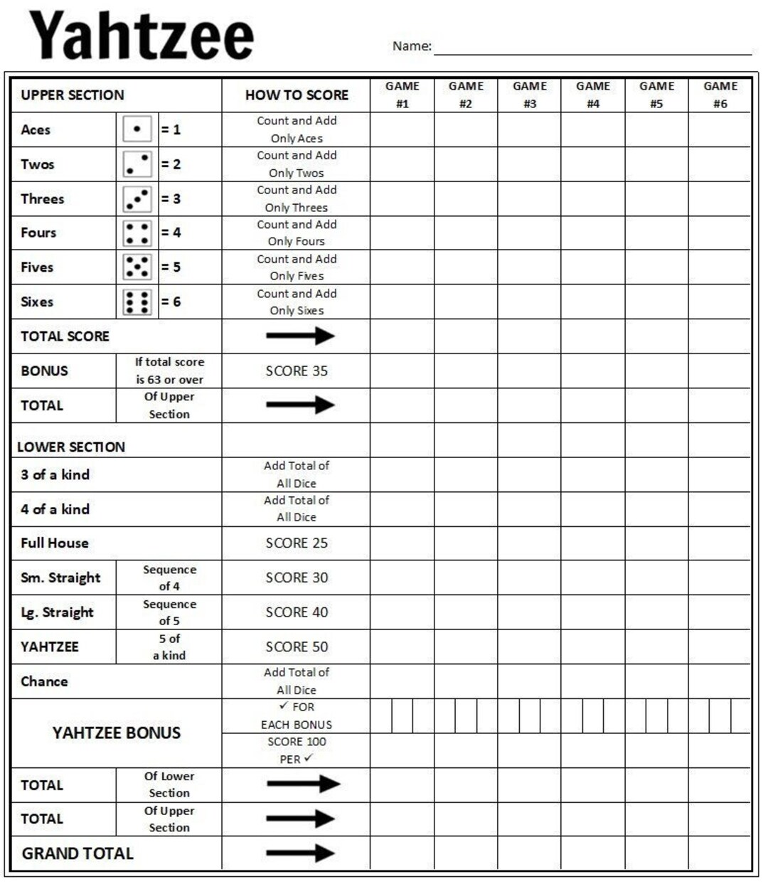 Yahtzee Replacement Score Sheets Board Game Printable Digital Download