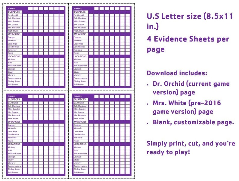 Clue - Replacement Evidence Sheets - Purple - Etsy