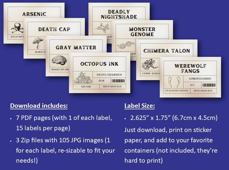 105 Mad Scientist Labels - Halloween Printable - Digital Download - Etsy
