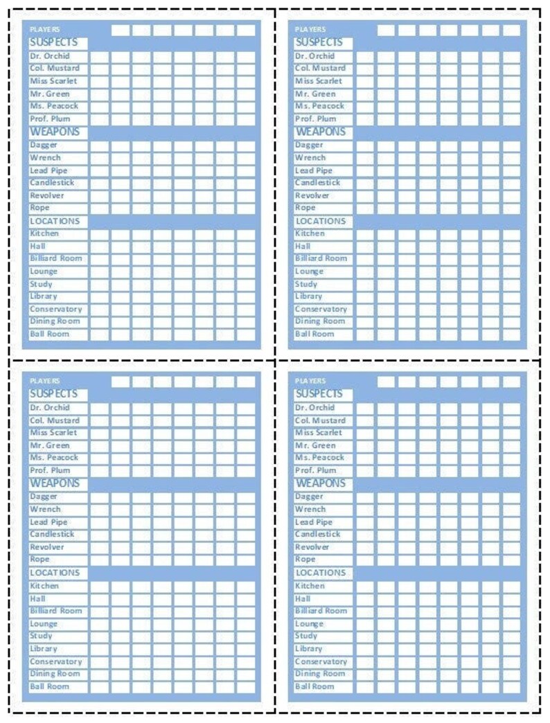 Clue - Replacement Evidence Sheets - Original Color - Etsy