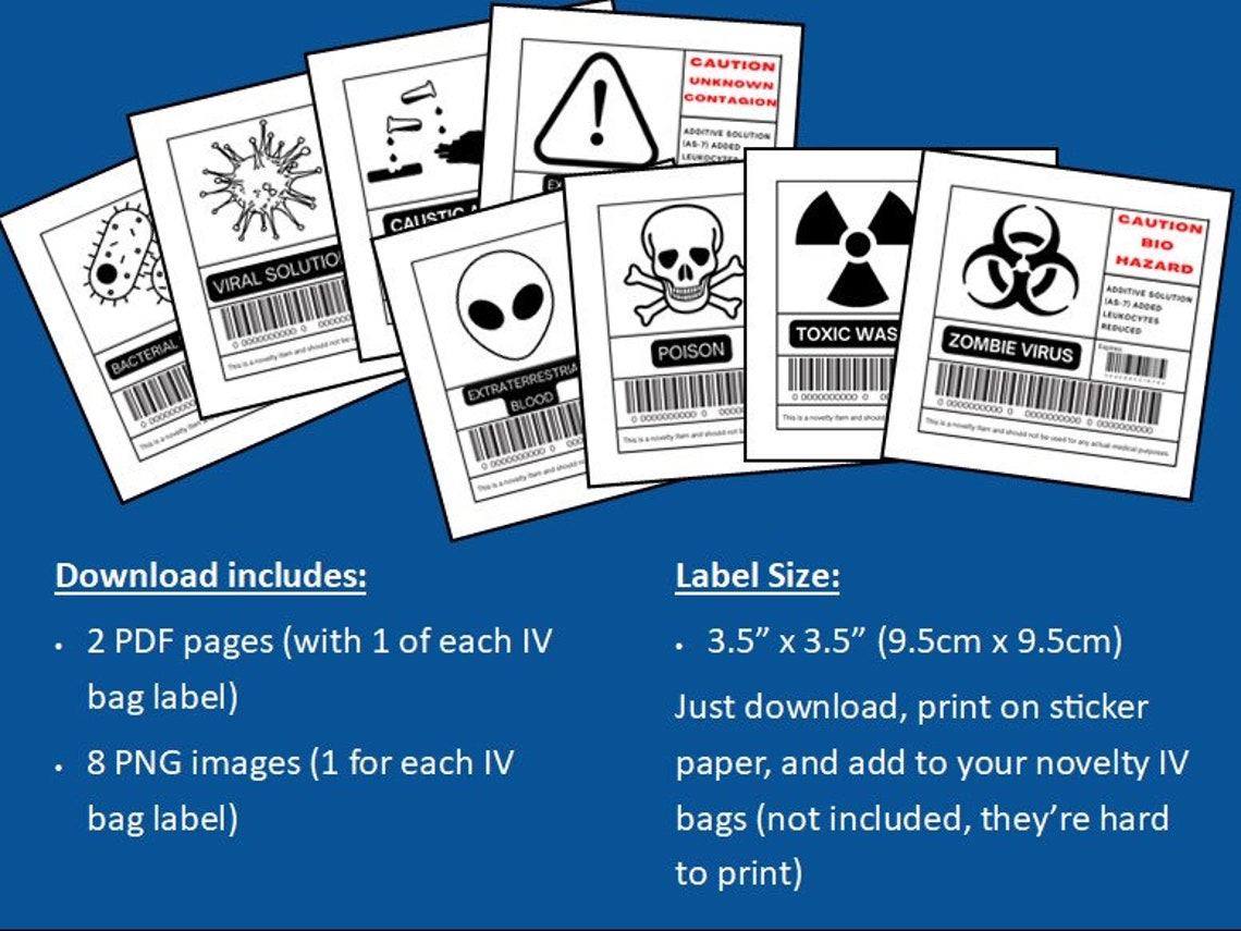 IV Bag Labels - 8 Halloween Printable Labels - Digital Download - Etsy