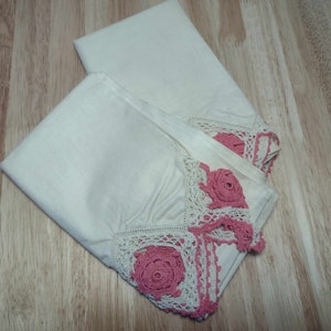 2 Vintage King Size Pillow Cases with Lace Edging