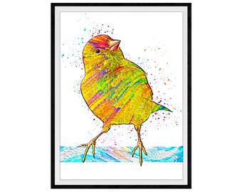 Yellow Canary Mixed Media Painting Art Print