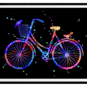 Bicycle Vibrant Watercolor Stencil Painting Modern Art Print