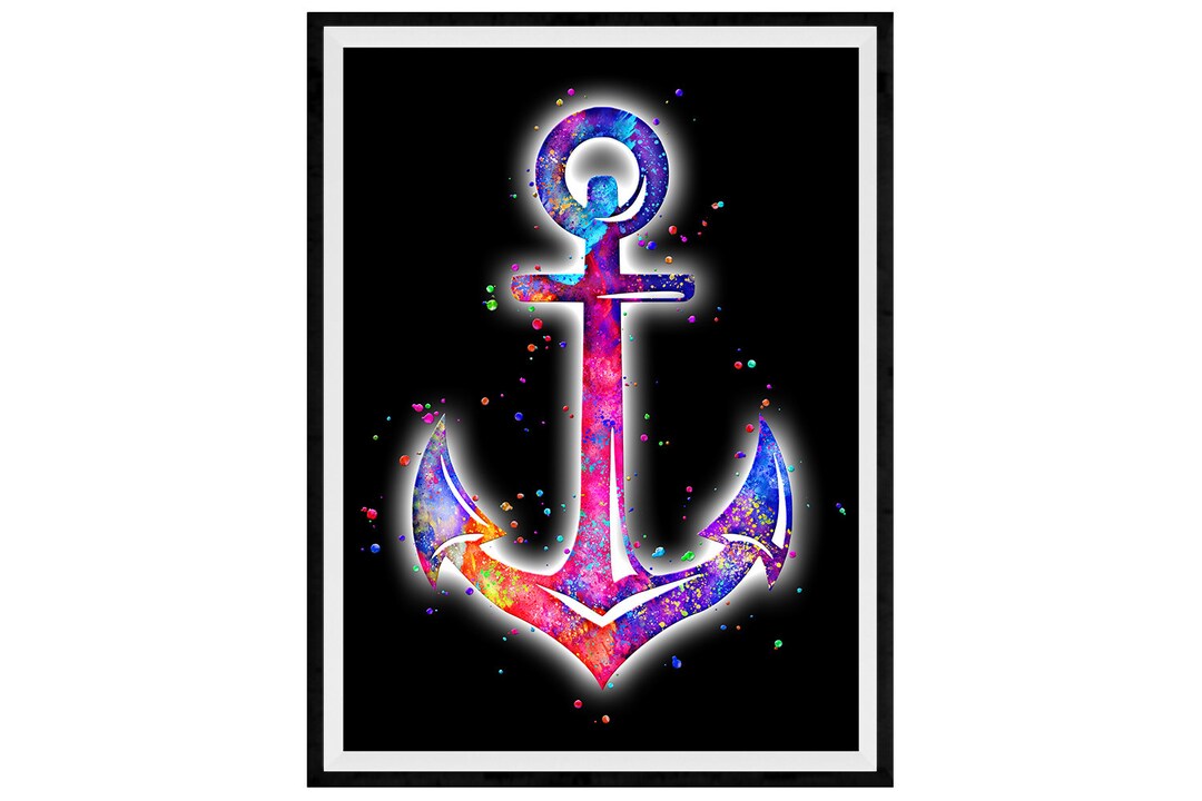 Anchor Vibrant Watercolor Stencil Painting Modern Art Print - Etsy