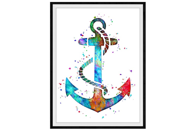 Anchor Vibrant Watercolor Stencil Painting Modern Art Print #2 - Etsy
