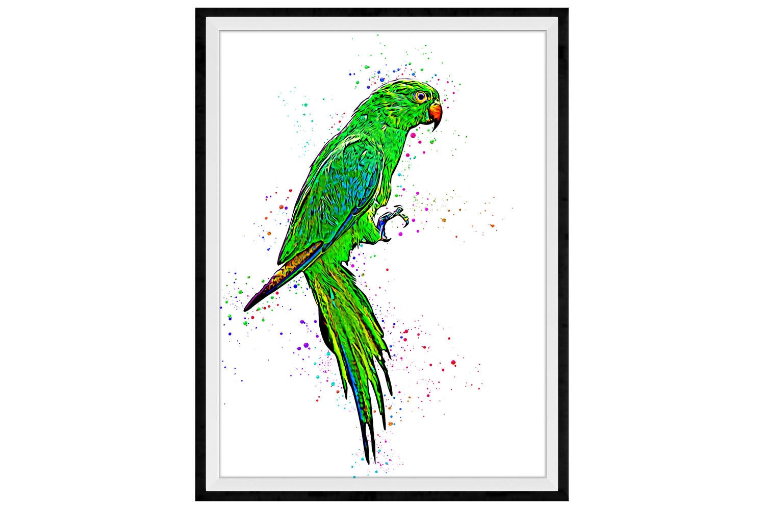 Green Parrot Mixed Media Painting Art Print
