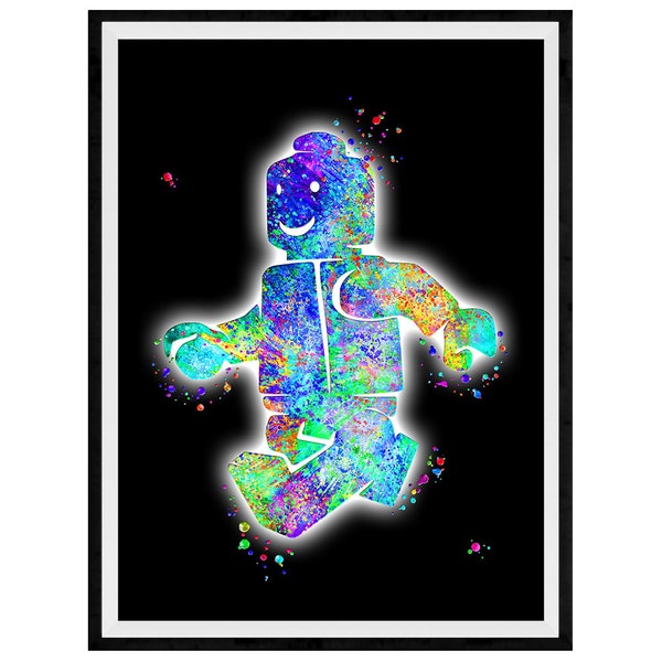 Toy Person Vibrant Watercolor Stencil Painting Modern Art Print